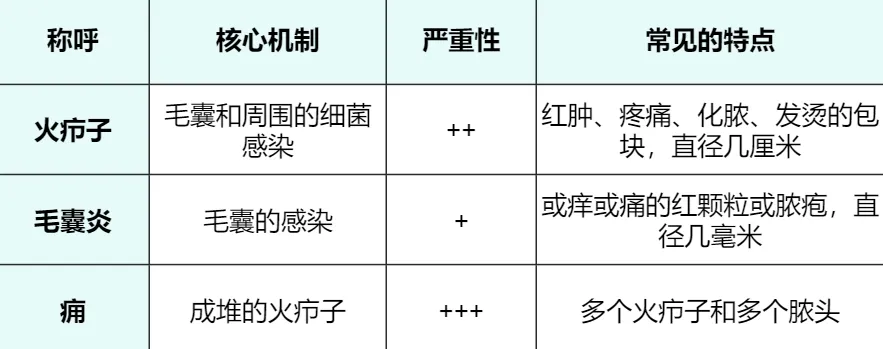 火疖子和相似的皮肤问题对比